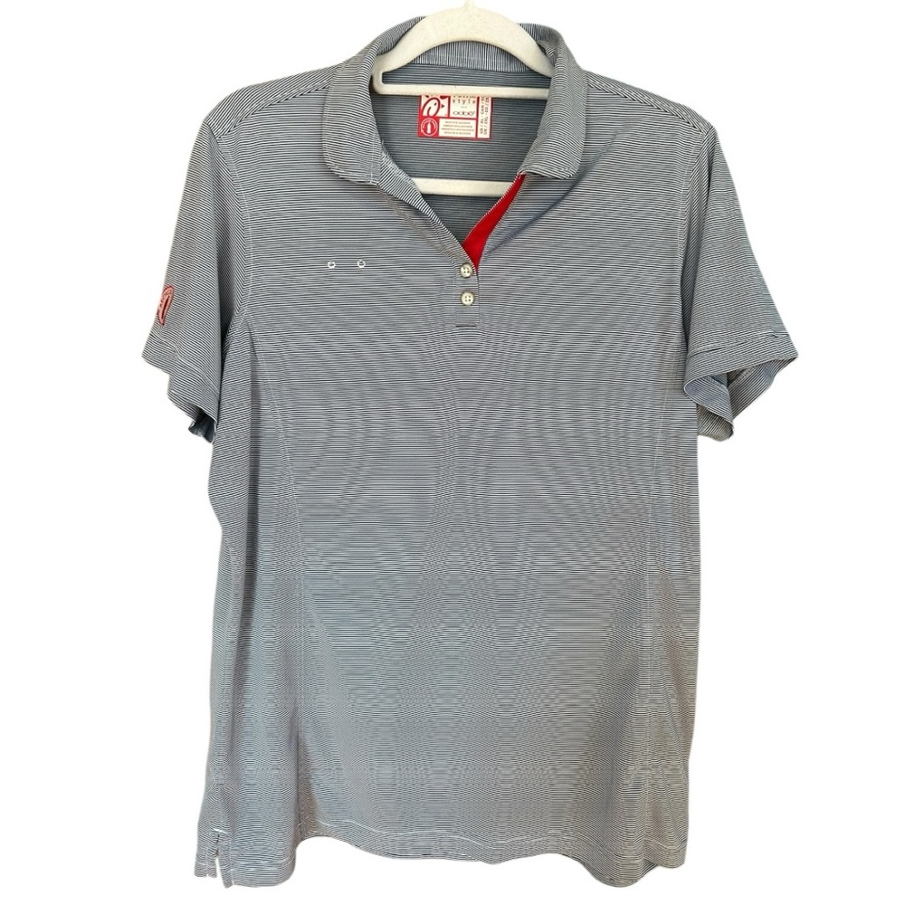 Oobe Chick Fil A blue white striped work polo short sleeve xl‎ women’s?